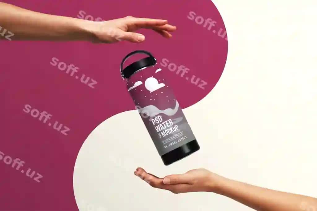 Tutish termos flakon suv botuli namunasi | Holding thermos flask water bottle mockup