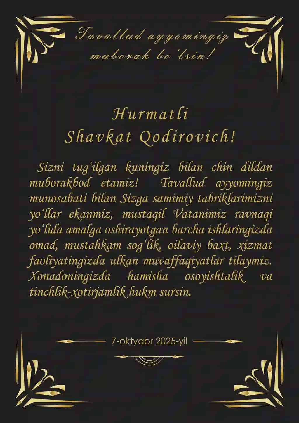 Tug'ulgan kun uchun tabriknoma