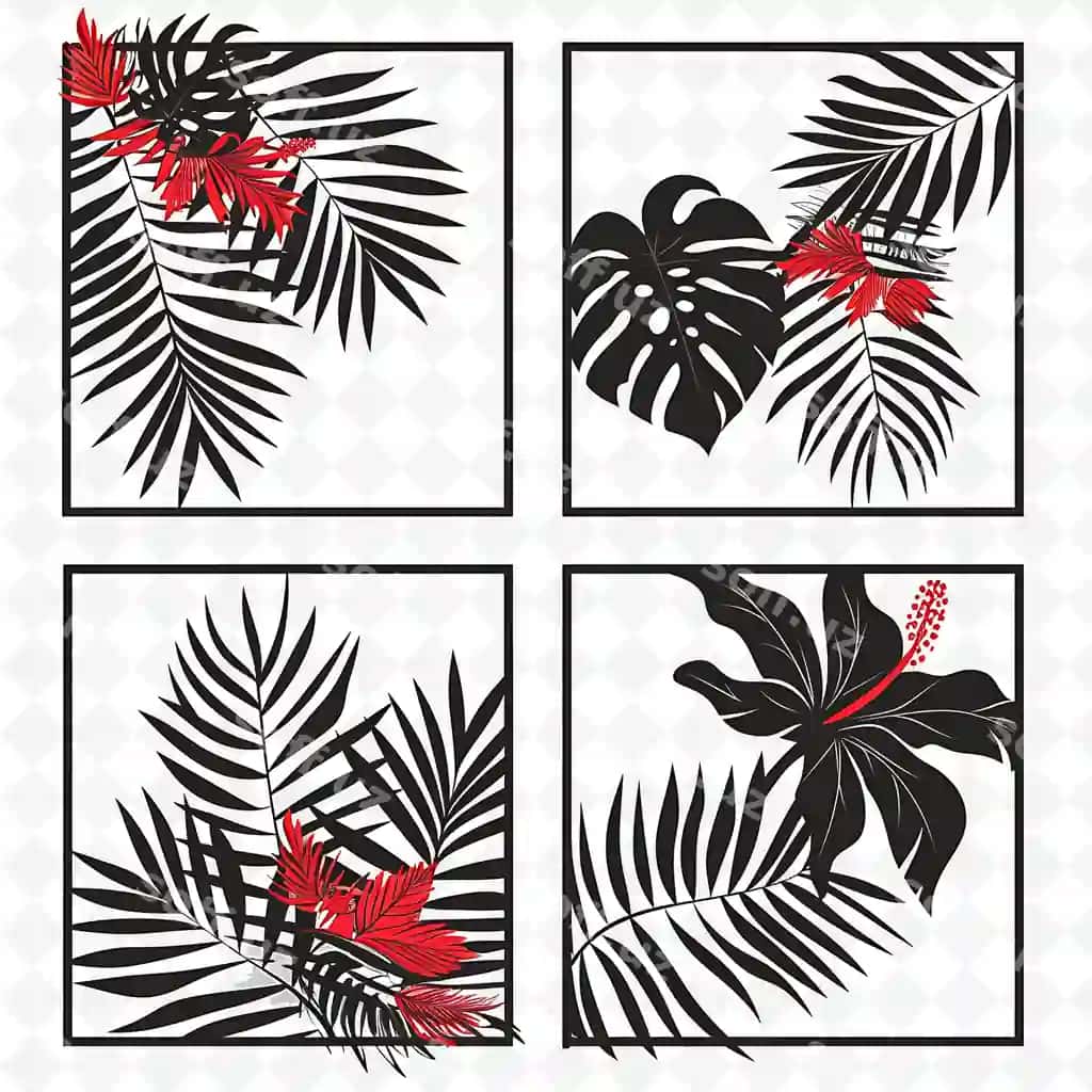 Tropik chegaralari dizayn palm yaproq bezatishlari bilan noyob PNG | Tropical borderlines design with palm leaf decorations i png unique
