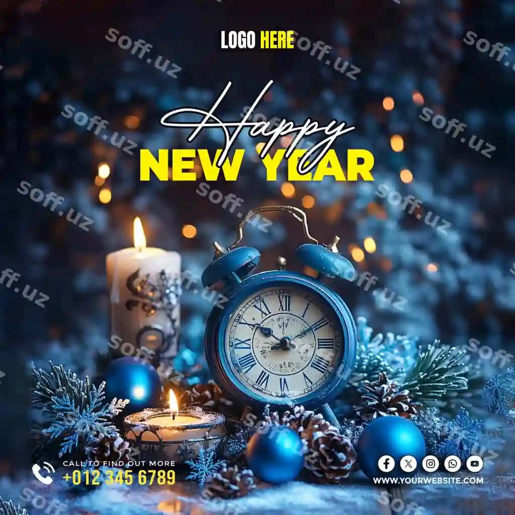 Baxtiyor yangi yil ijtimoiy tarmoqlar banner poster shabloni | Happy new year social media banner poster template