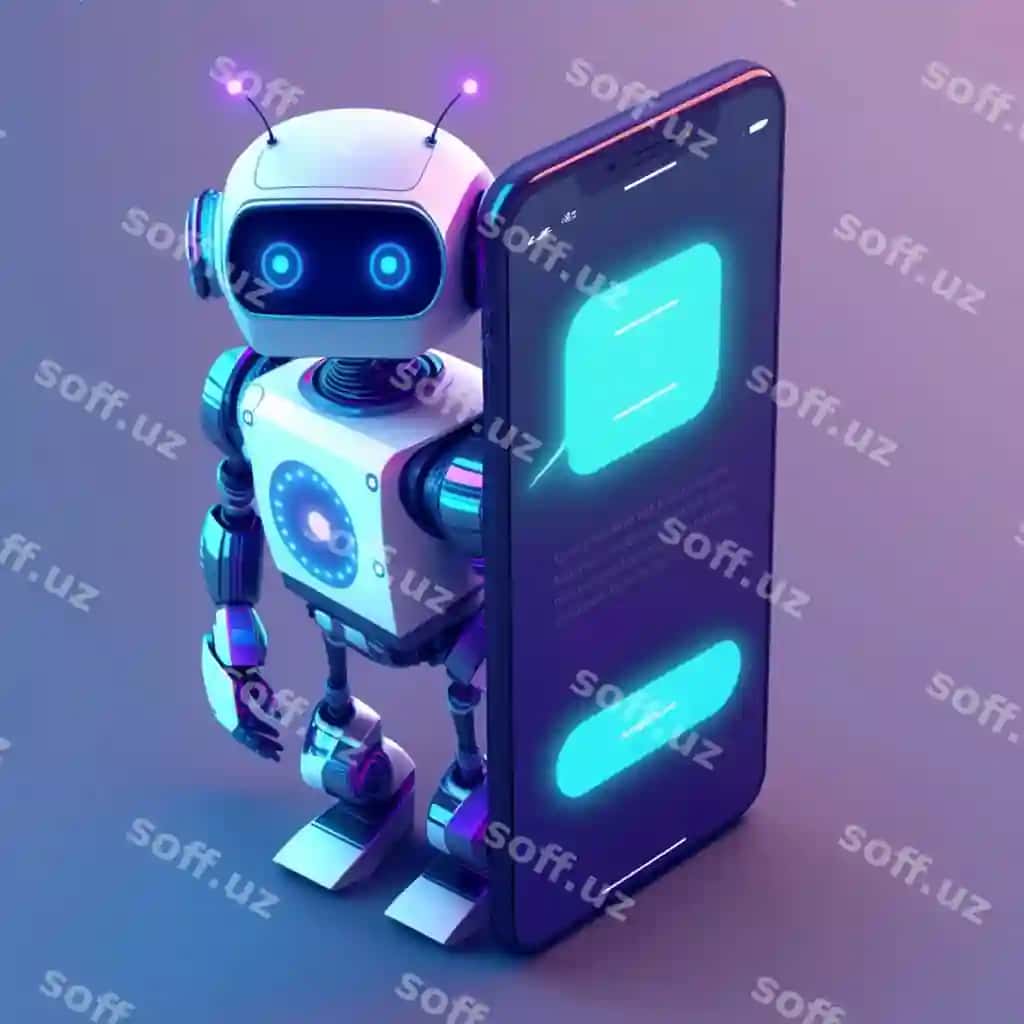 Kelajakchi robot ekran akillı telefon konsepsiyasi chatbot sun'iy intellekt bilan | Futuristic robot screen smartphone concept chatbot with artificial intelligence