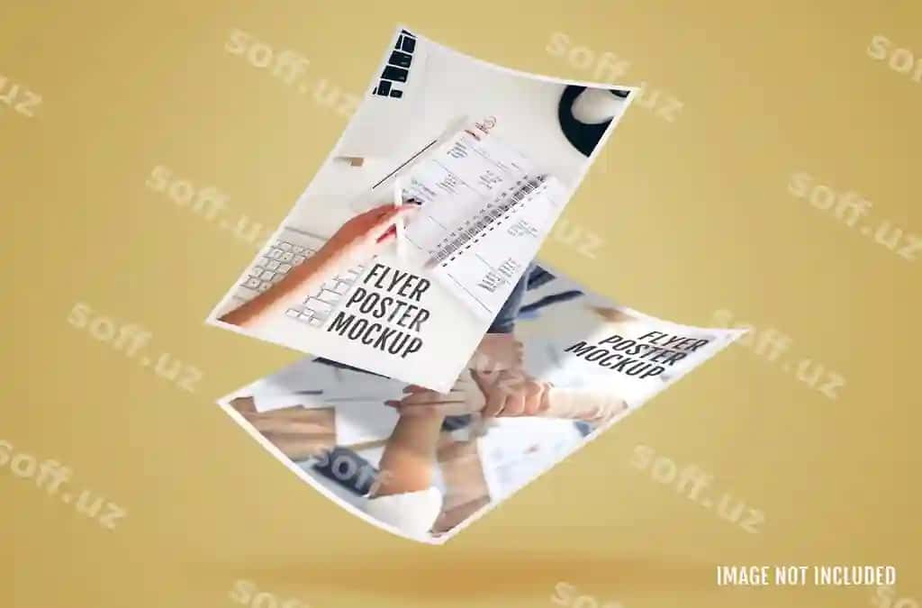 Poster broshyur flyer mockup 3d render qog'oz varaq 3d render | Poster brochure flyer mockup 3d rendering paper sheet 3d render