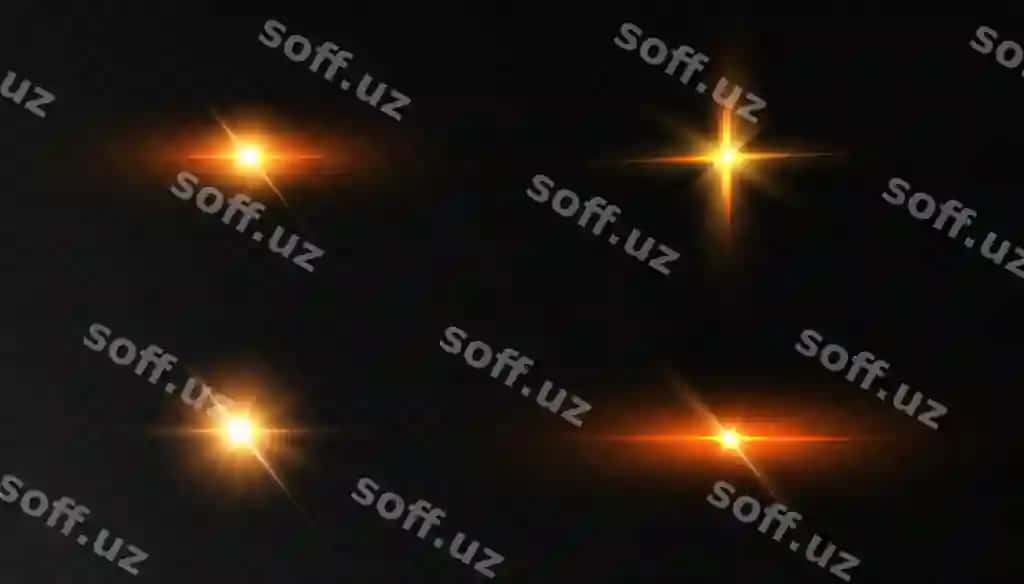 Shaffof fonda joylashgan parqat oltin yulduzlar effektlari yorqinligi | Shining golden stars isolated transparent background effects glare