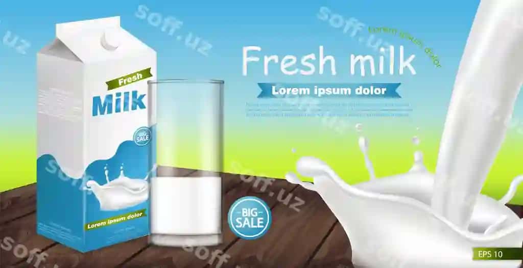 Sut qadoq haqiqiy namuna suv chiqish bilan | Milk package realistic mockup with splash