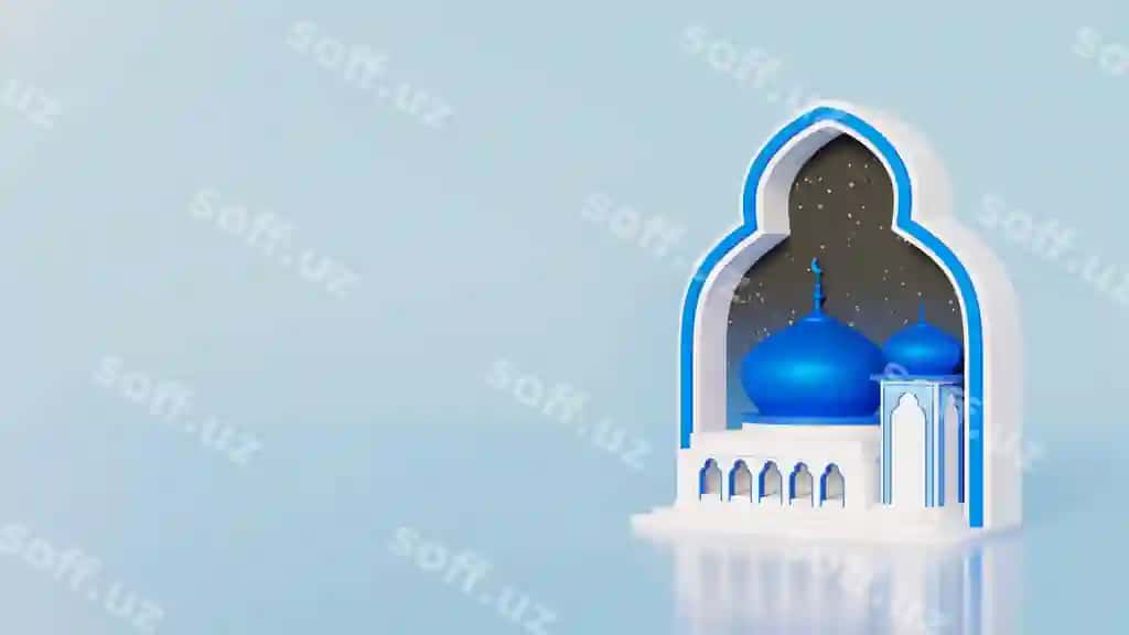 Ramazon muborak orqa fonda ko'k domeli masjid | Ramadan mubarak background with blue dome mosque