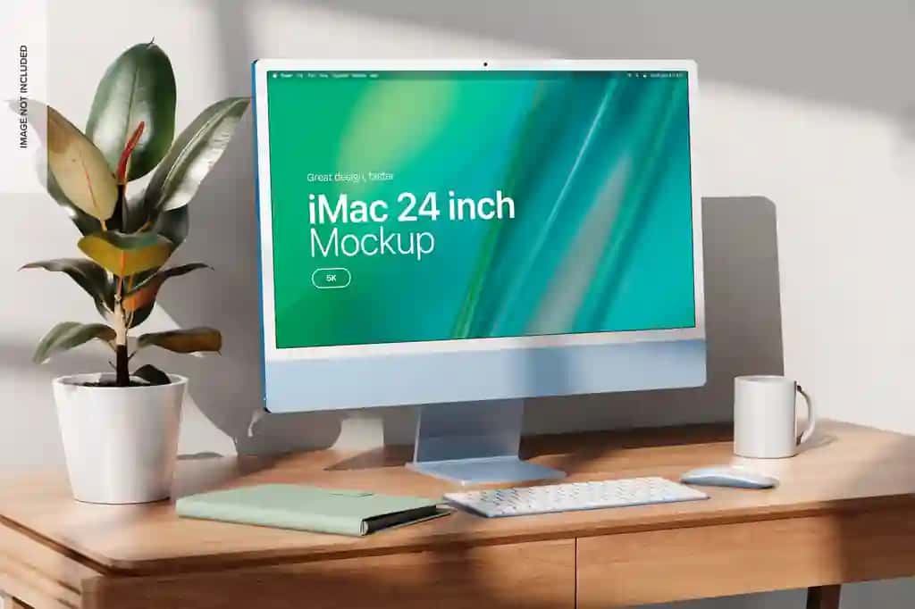Imac uy stoli maketining yon ko'rinishi | Imac home desk mockup side view