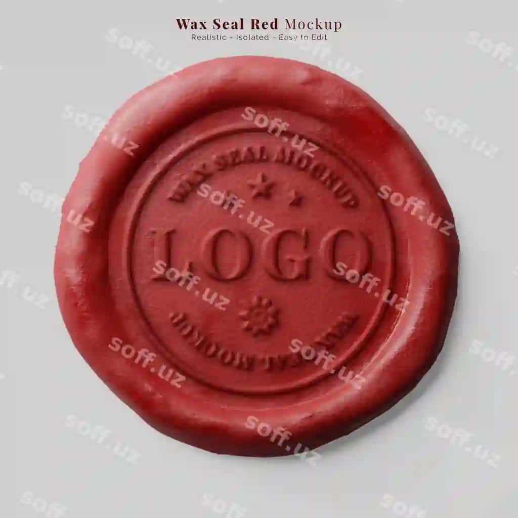 Vint doira qizil soksiz mum pochta hujjat germe stampa realistik | Vintage round red faux wax postal document seal stamp realistic
