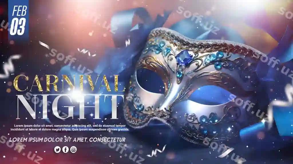 Psd mardi gras kecha to'pcha taklifnoma baner tahrirlanga matn bilan | Psd mardi gras night party invitation banner with editable text