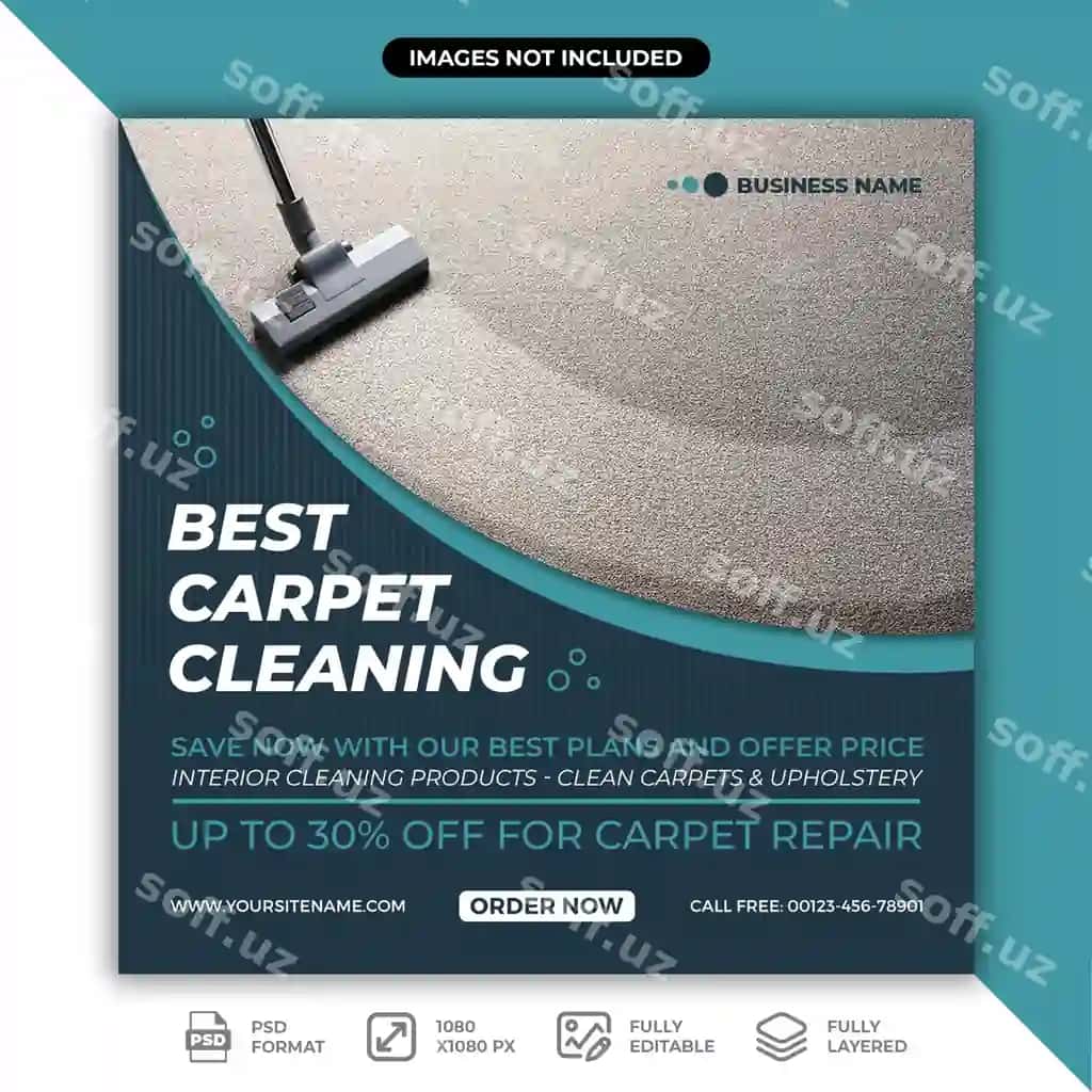 Gilam tozalash xizmatlari post shabloni ijtimoiy tarmoqlar | Carpet cleaning services post template social media