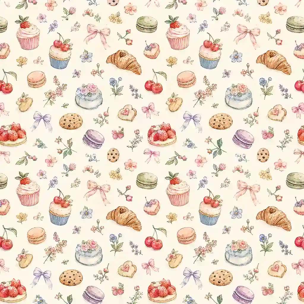 Akvarel uslubidagi shirinliklar va pishiriqlar seamless pattern (2D Vektor)