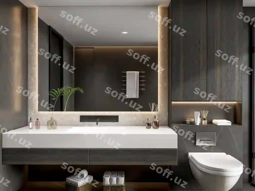 3d rendering zamonaviy minimalistik hammom ichki dekori toza va chiroyli ko'rinish | 3d rendering modern minimalist bathroom interior design with clean elegant look