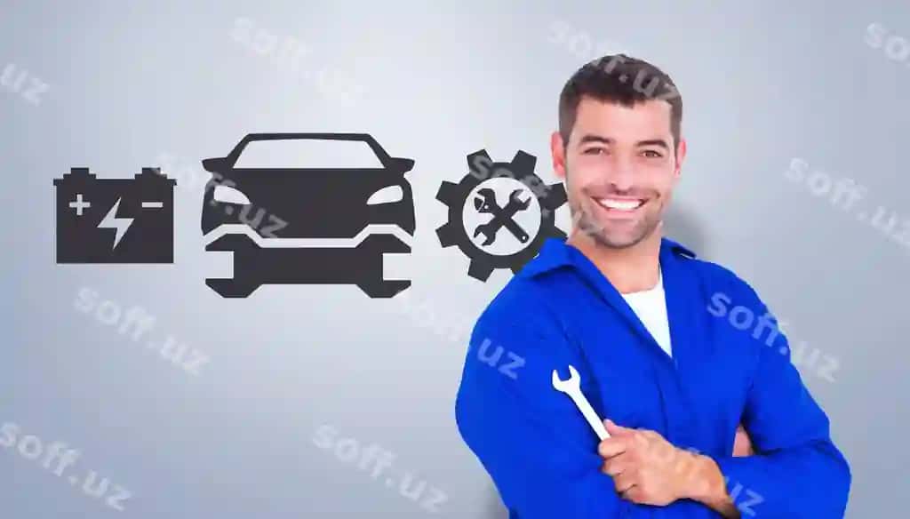Komposit rasm baxtli mexanik spannerni tutgan, oq fonda | Composite image happy mechanic holding spanner white background