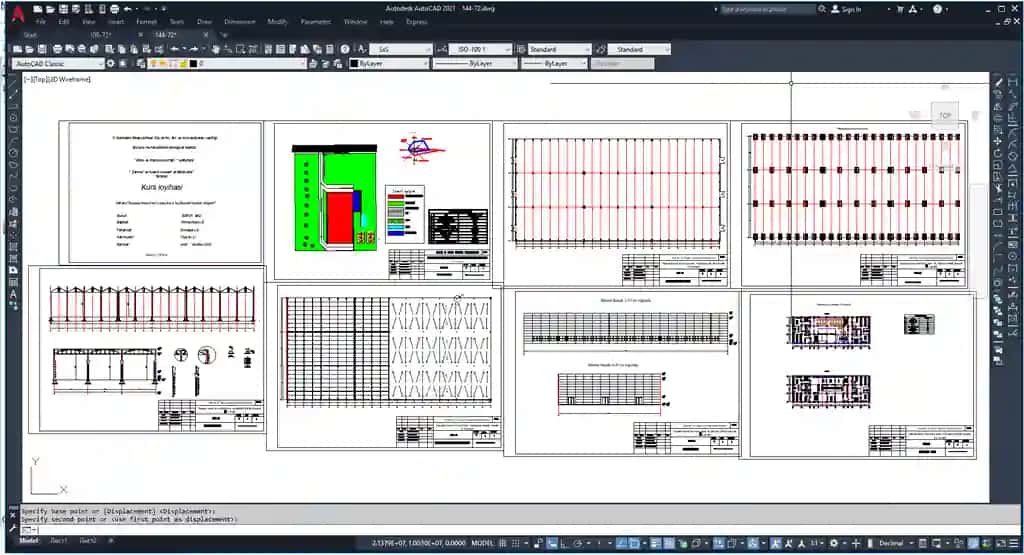 144-72 mm Sanoat binosi bo'yicha kurs loyihasi. DWG AutoCAD