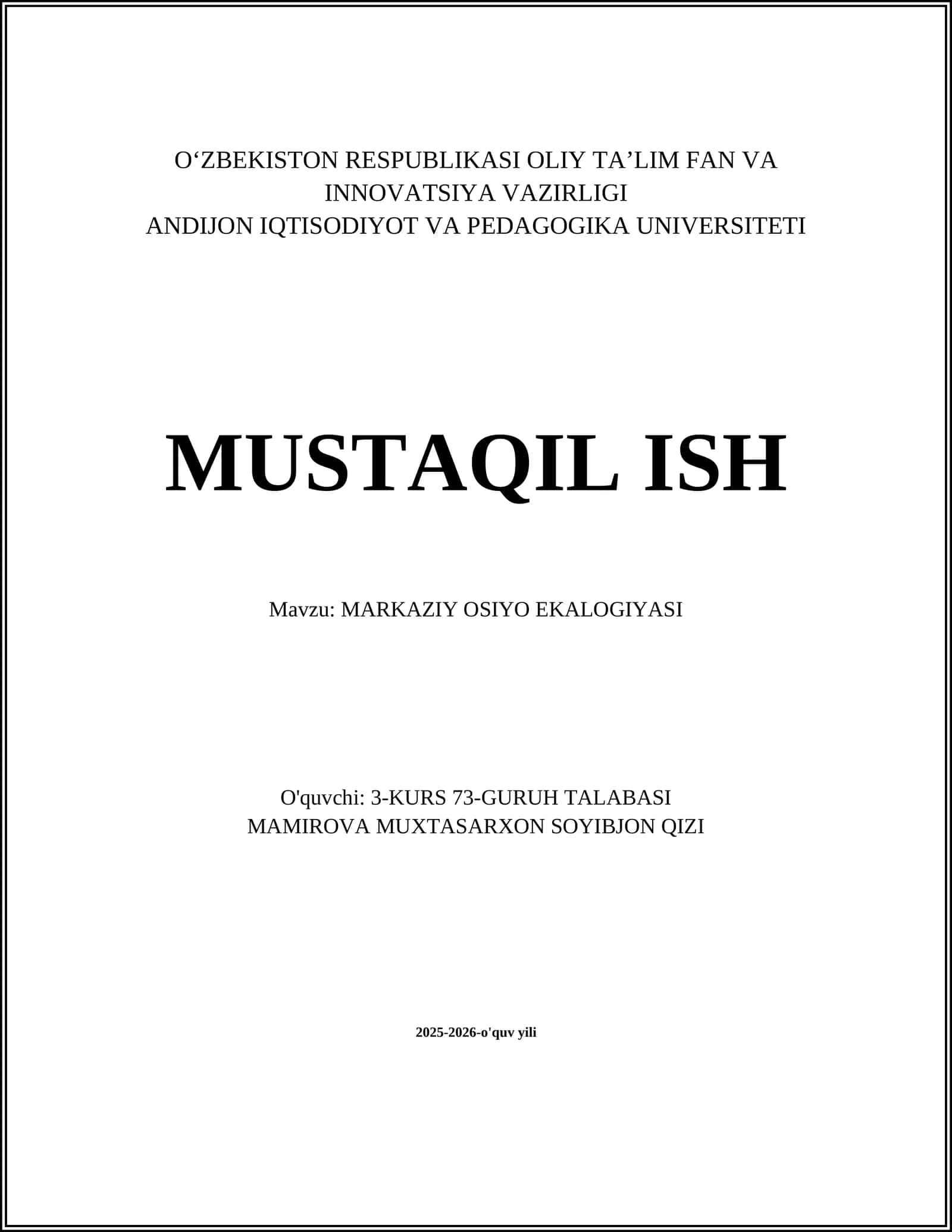 MARKAZIY OSIYO EKALOGIYASI