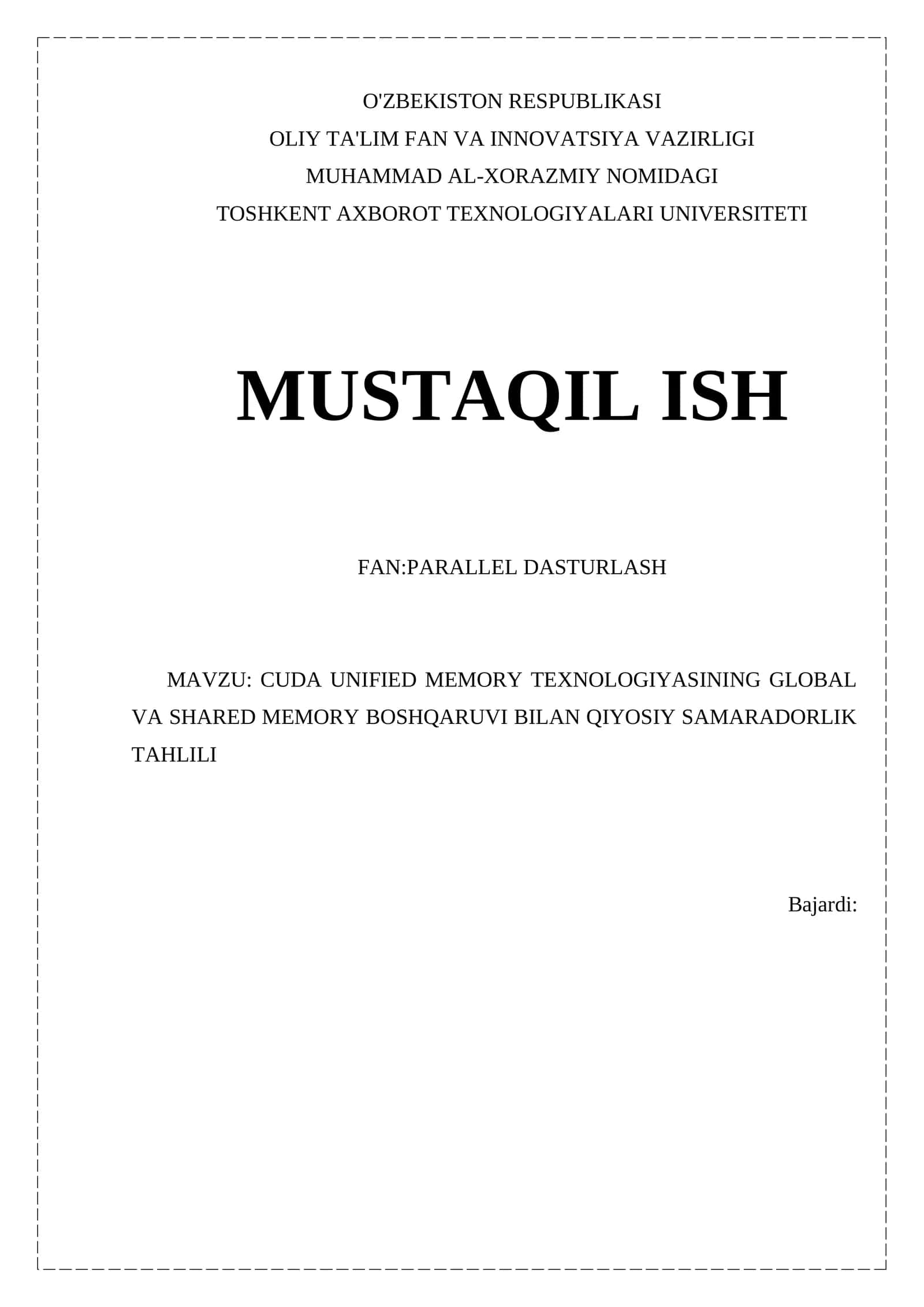 CUDA UNIFIED MEMORY TEXNOLOGIYASINING GLOBAL VA SHARED MEMORY BOSHQARUVI BILAN QIYOSIY SAMARADORLIK TAHLILI