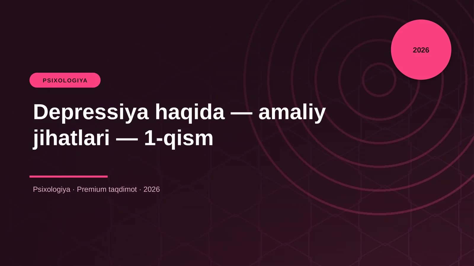 Depressiya haqida — amaliy jihatlari — 1-qism