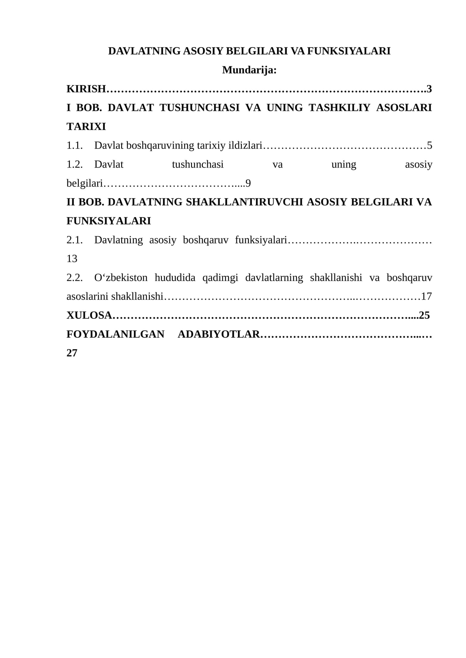 Davlatning asosiy belgilari va funktsiyalari