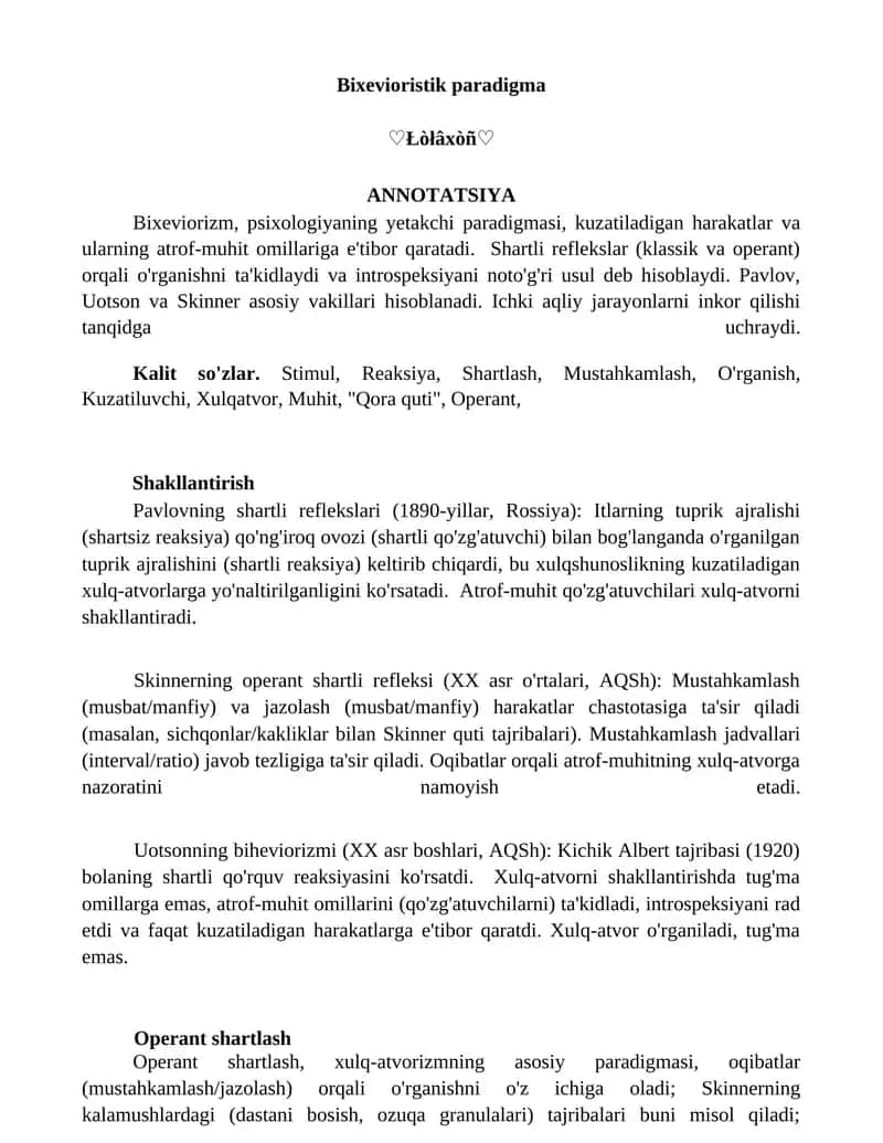 Bixevioristik paradigma