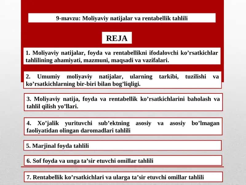 9-mavzu:Moliyaviy natijalar va rentabellik tahlili