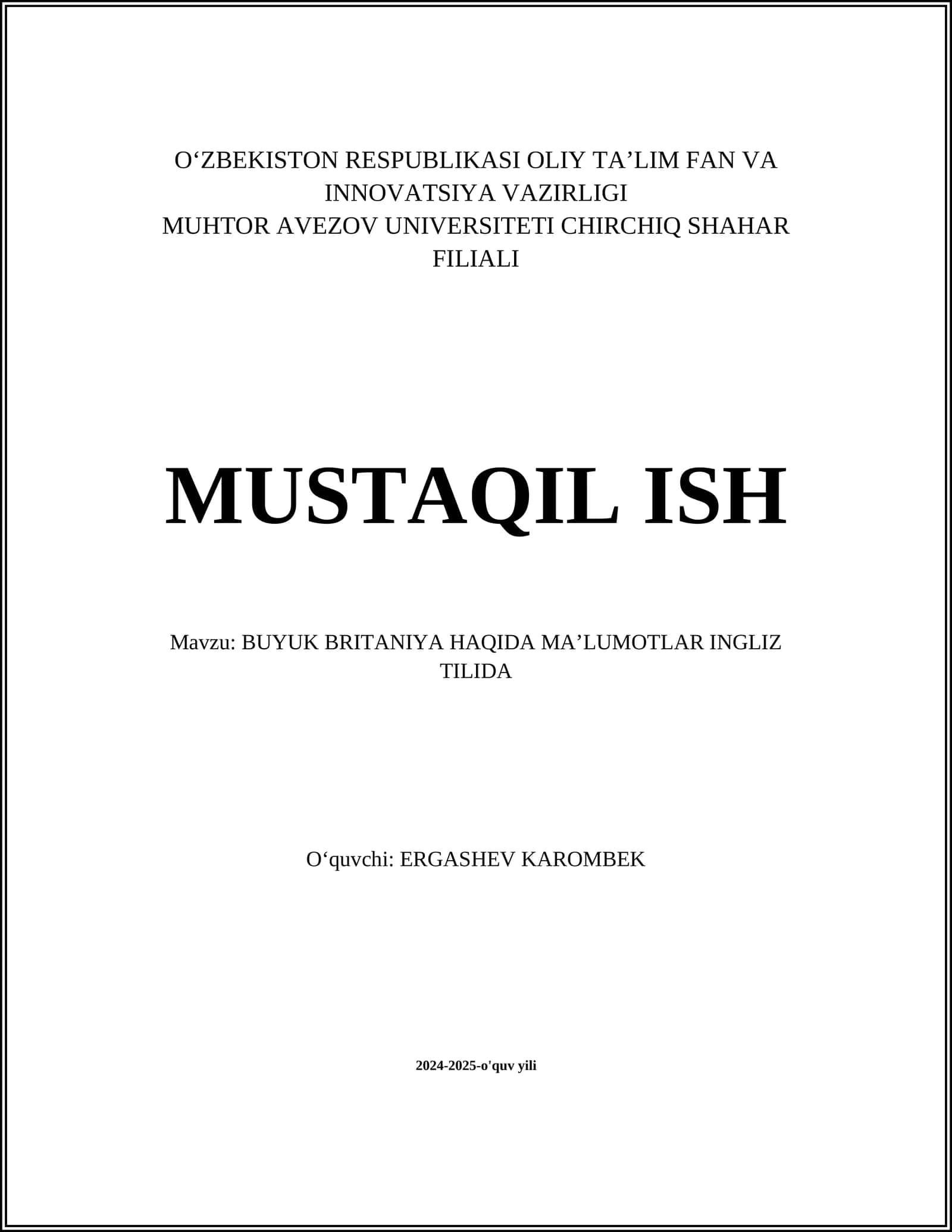 BUYUK BRITANIYA HAQIDA MAʼLUMOTLAR INGLIZ TILIDA