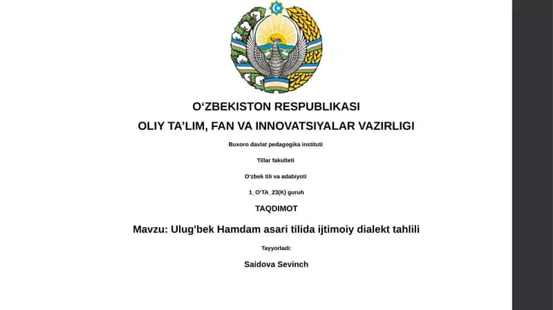 Ulug'bek Hamdam asari tilida ijtimoiy dialekt tahlili