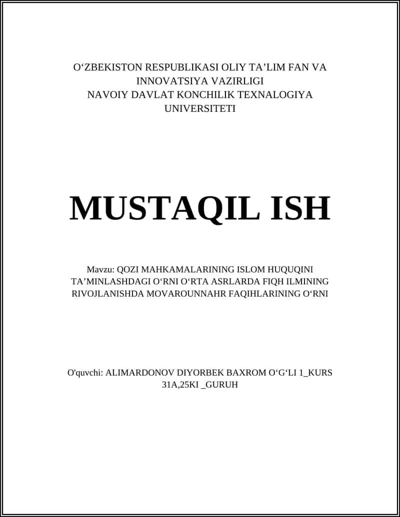 Qozi Mahkamalarining Isloq huquqini ta'minlashdagi o'rni