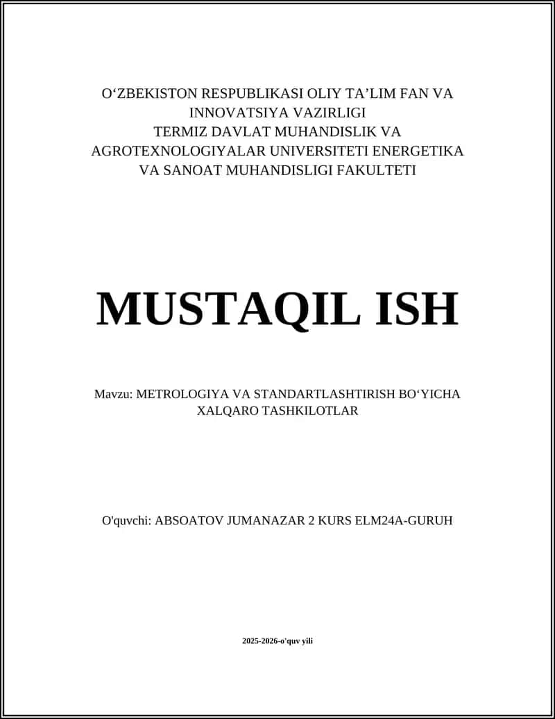 Metrologiya va standartlashtirish bo‘yicha xalqaro tashkilotlar