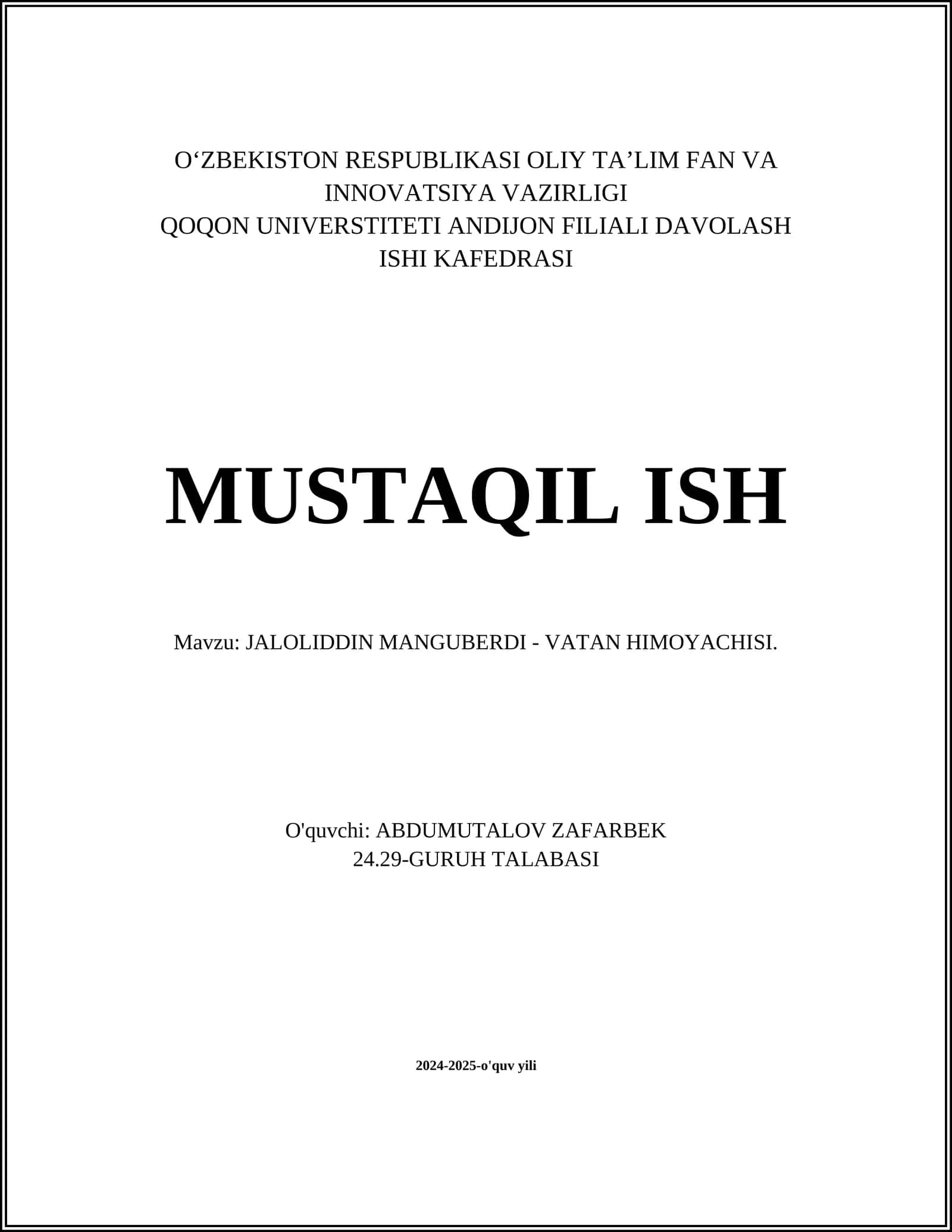 Jaloliddin Manguberdi - Vatan Himoqachisi