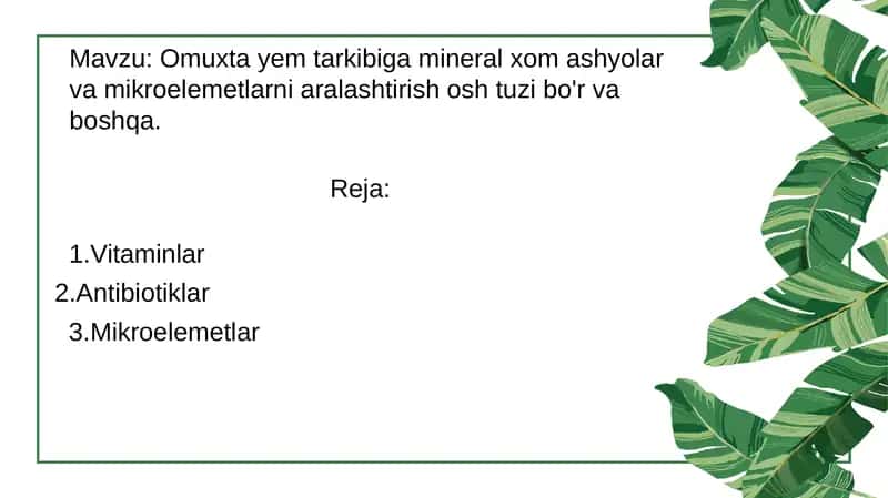 Omuxta yem tarkibiga mineral xom ashyolar va mikroelemetlarni aralashtirish