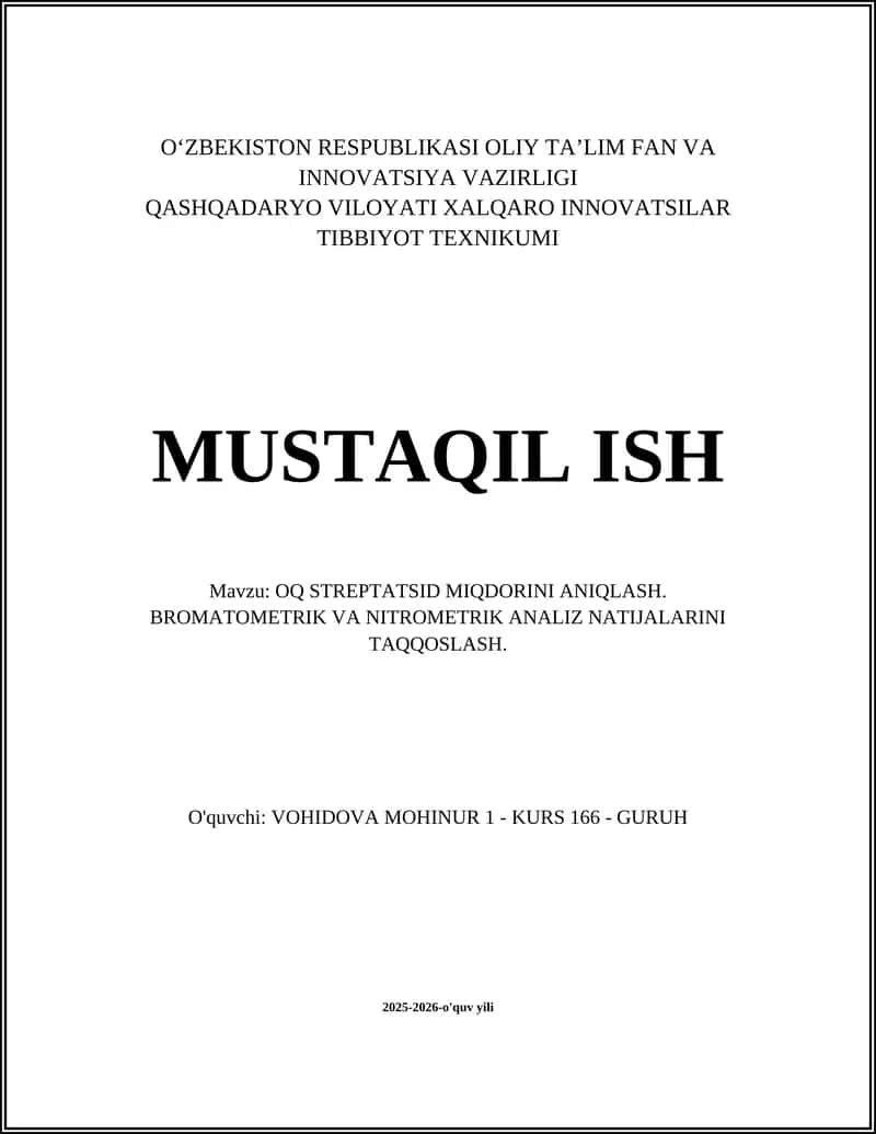 OQ STREPTATSID MIQDORINI ANIQLASH