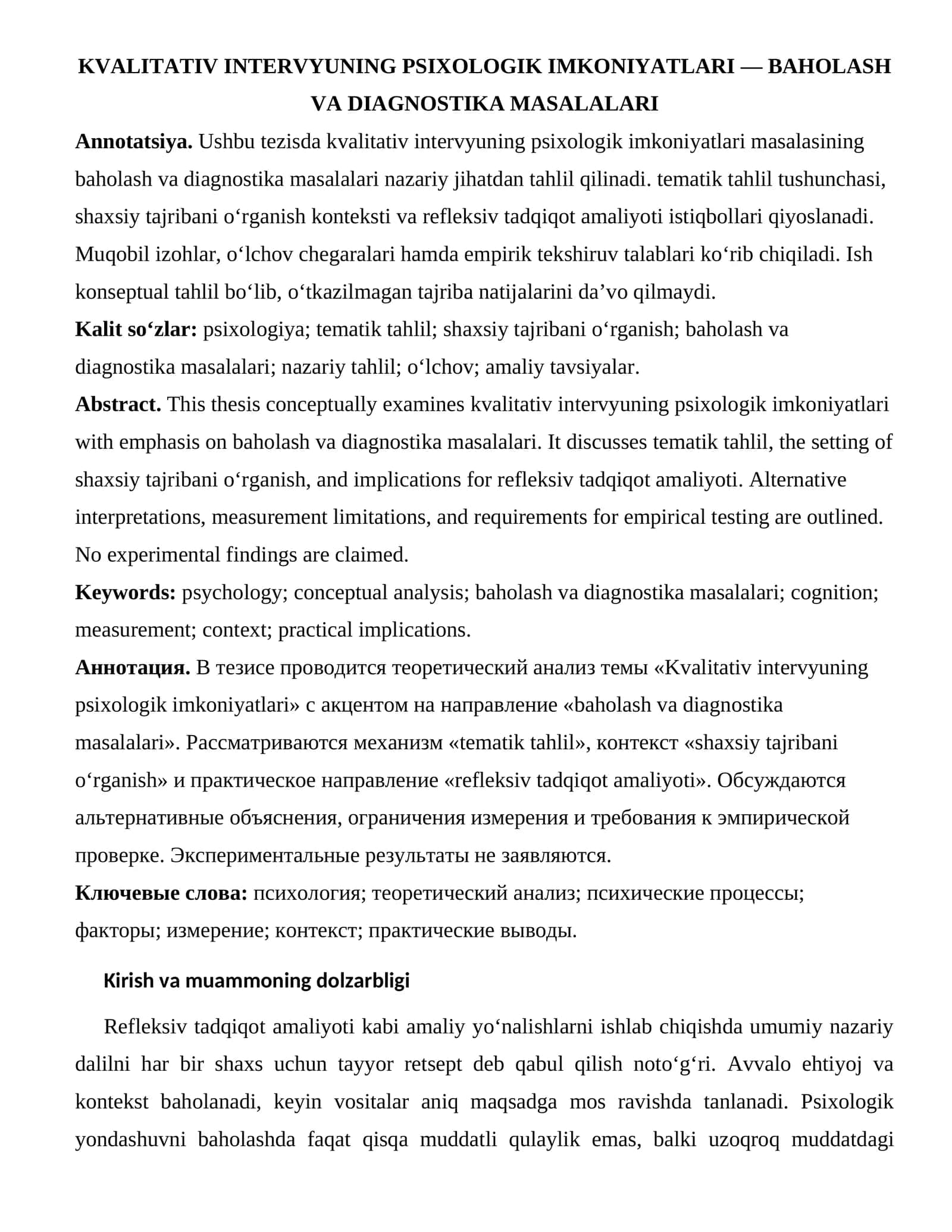 KVALITATIV INTERVYUNING PSIXOLOGIK IMKONIYATLARI