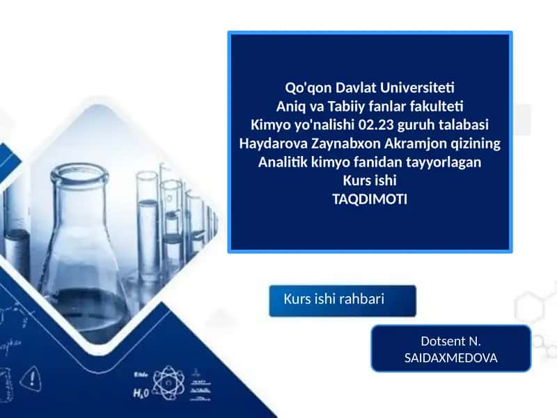 Analitik kimyo fanidan tayyorlagan kurs