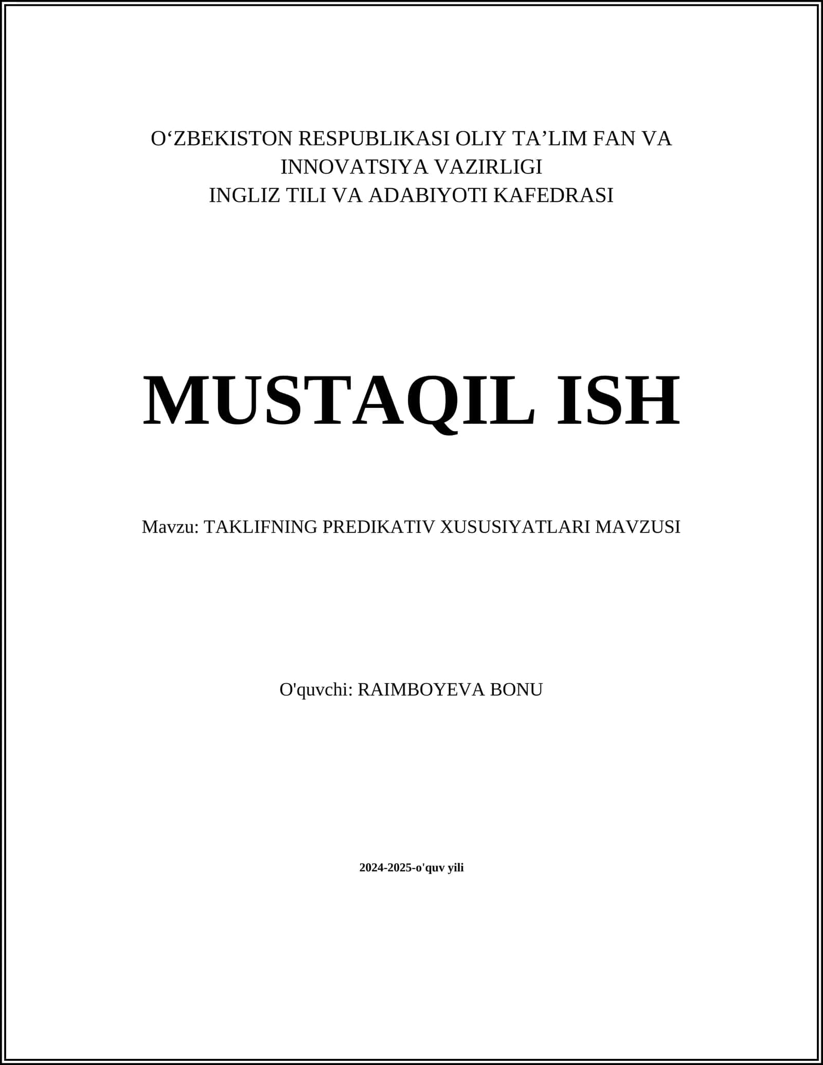 TAKLIFNING PREDIKATIV XUSUSIYATLARI MAVZUSI