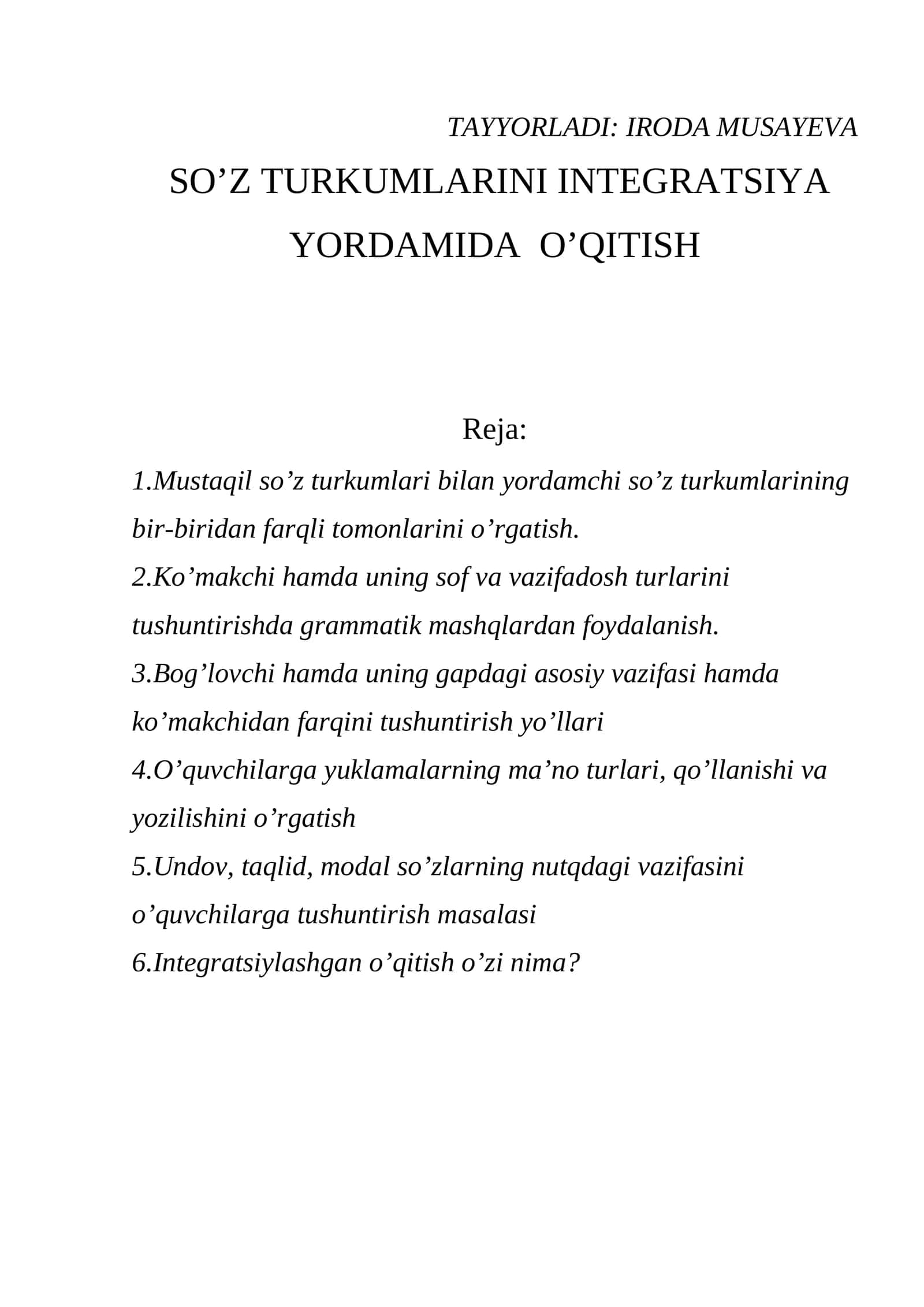 So'z Turkumlari va Ular Bilan Yordamchi So'z Turkumlari