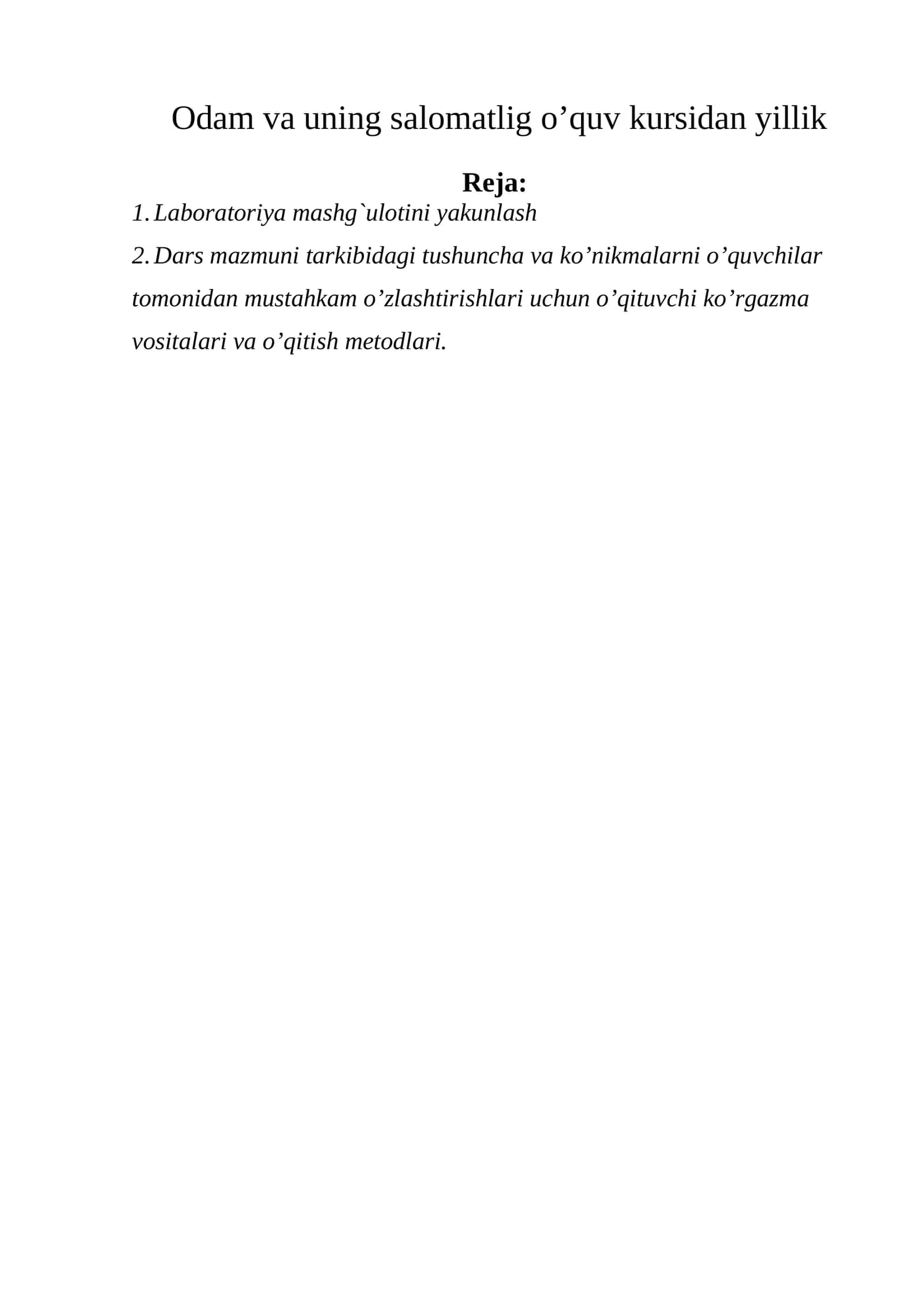 Odamlar va ularning salomatligi o'quv kursi