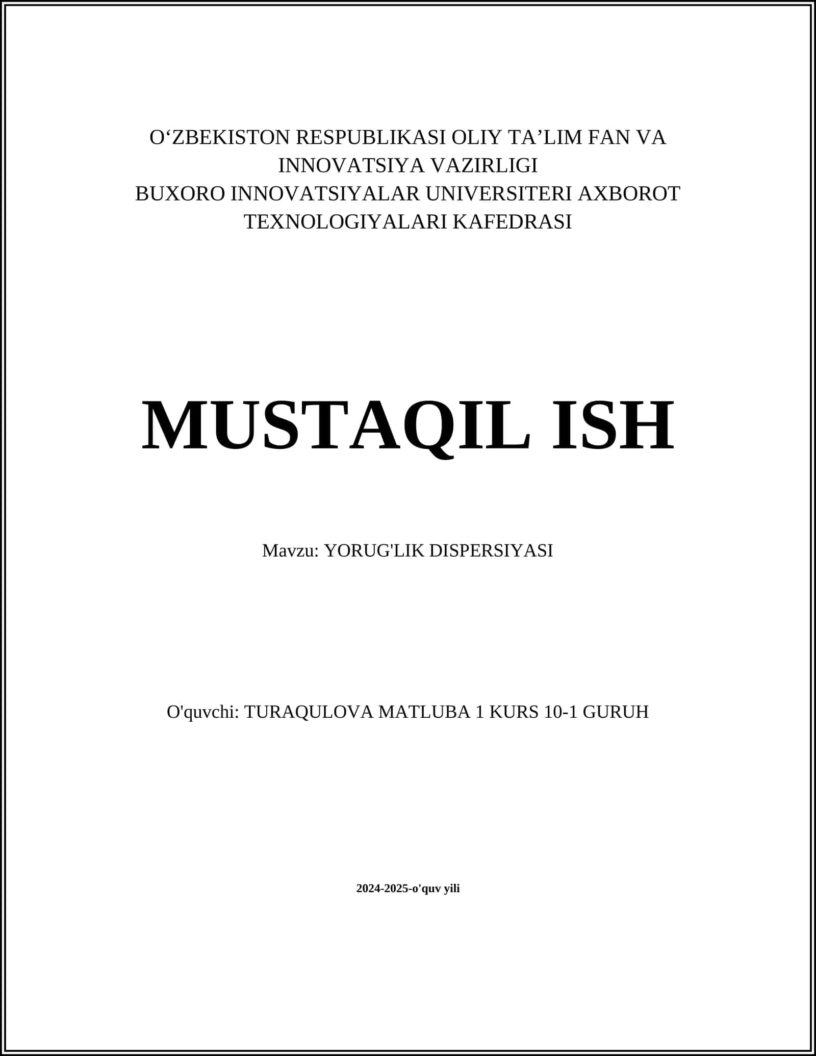 YORUG'LIK DISPERSIYASI