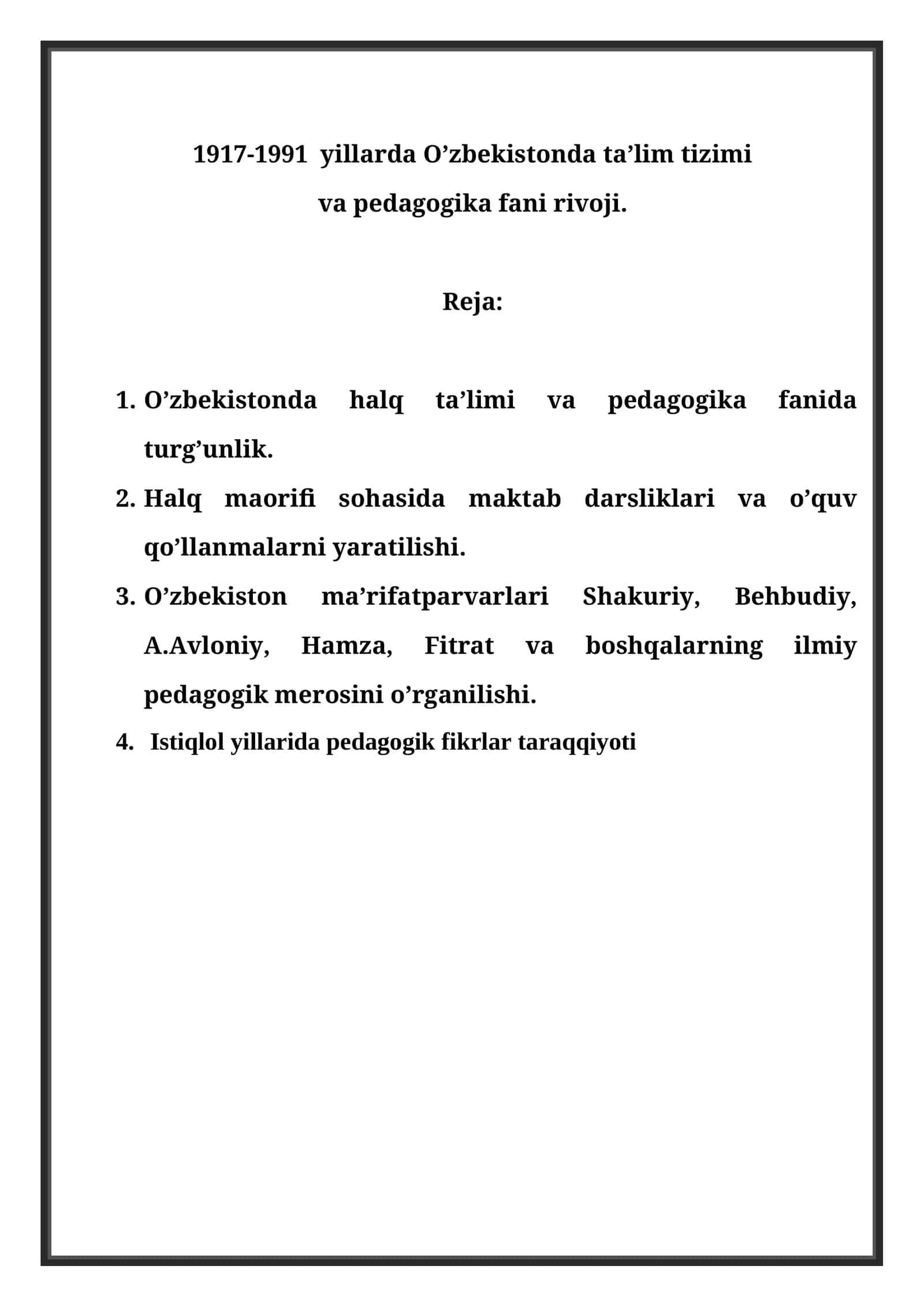 O’zbekistonda ta’lim tizimi va pedagogika rivoji