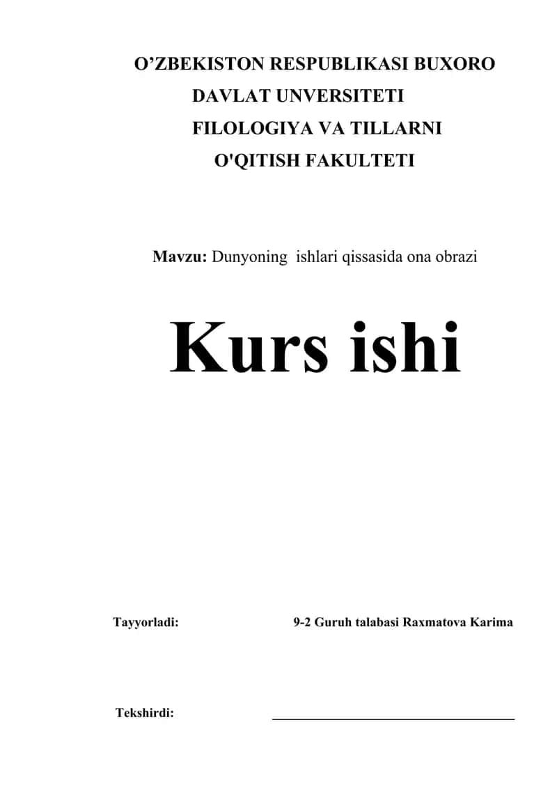 Dunyoning ishlari qissasida ona obrazi