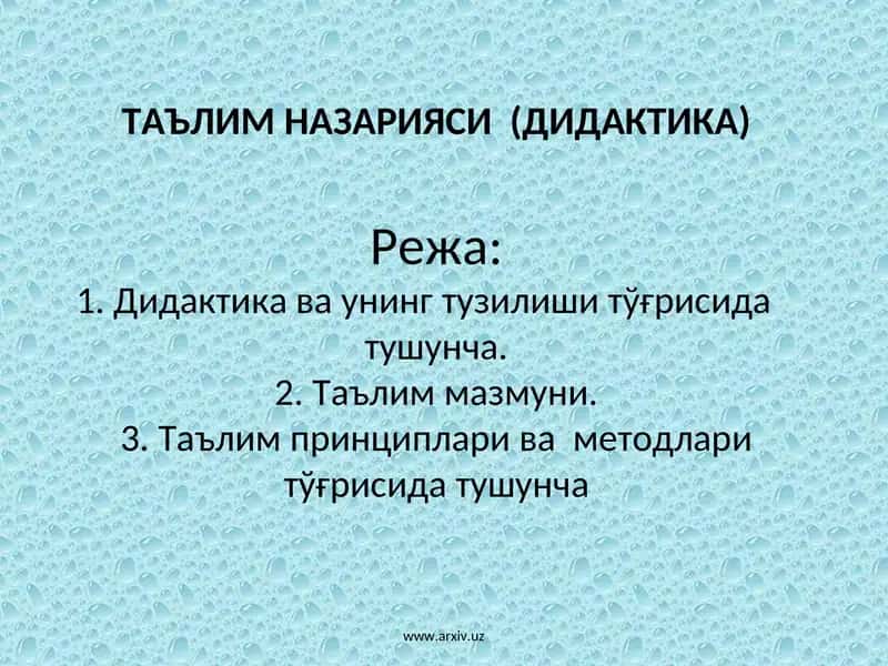 ТАЪЛИМ НАЗАРИЯСИ (ДИДАКТИКА)