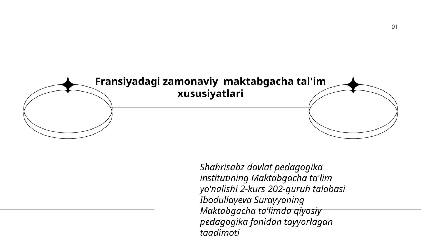 Ibodullayeva Surayyoning Maktabgacha ta'limda qiyosiy pedagogika fanidan tayyorlagan taqdimoti