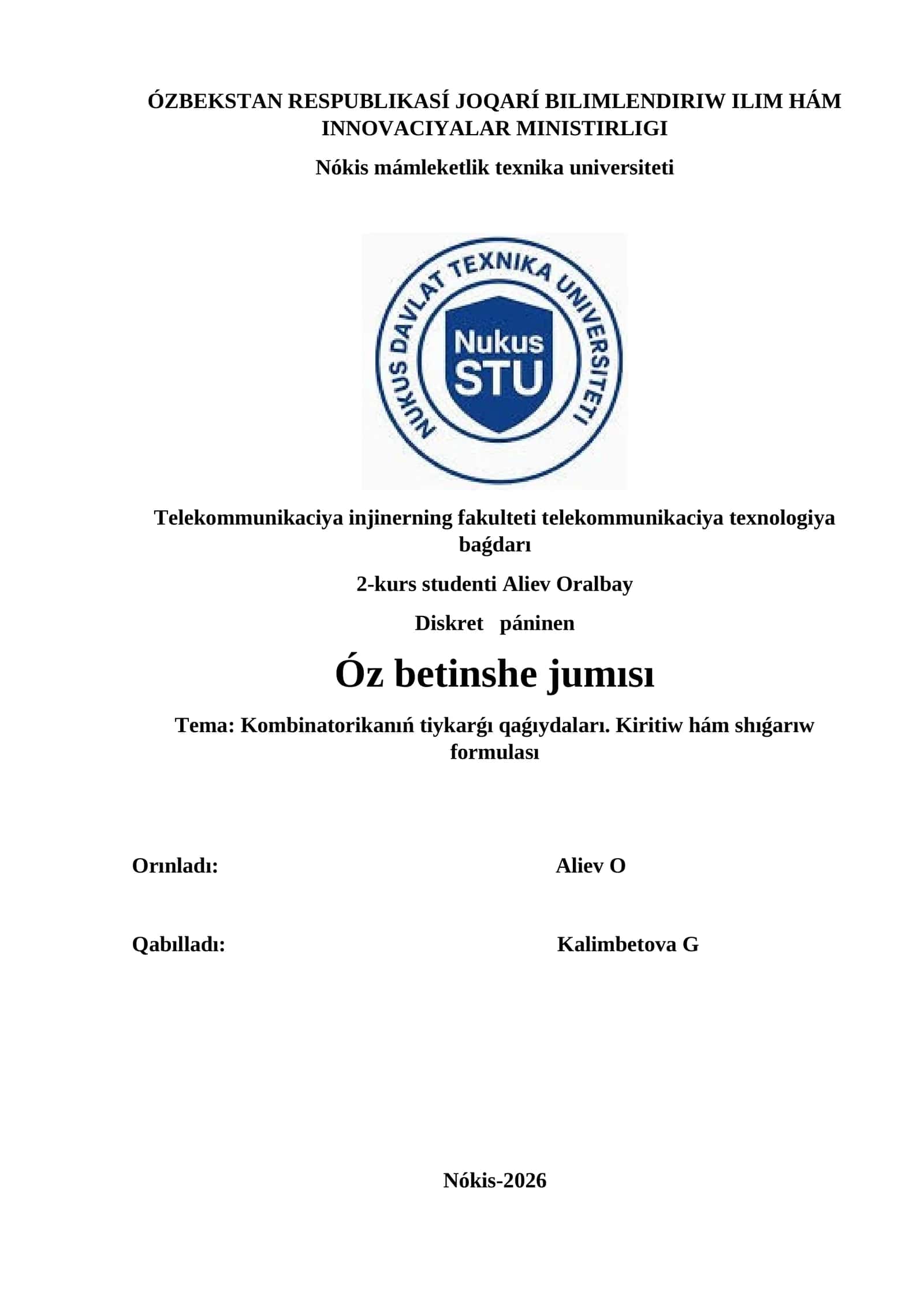 Diskret páninen Óz betinshe jumısı