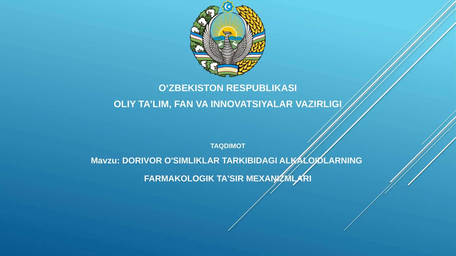 DORIVOR O'SIMLIKLAR TARKIBIDAGI ALKALOIDLARNING FARMAKOLOGIK TA'SIR MEXANIZMLARI