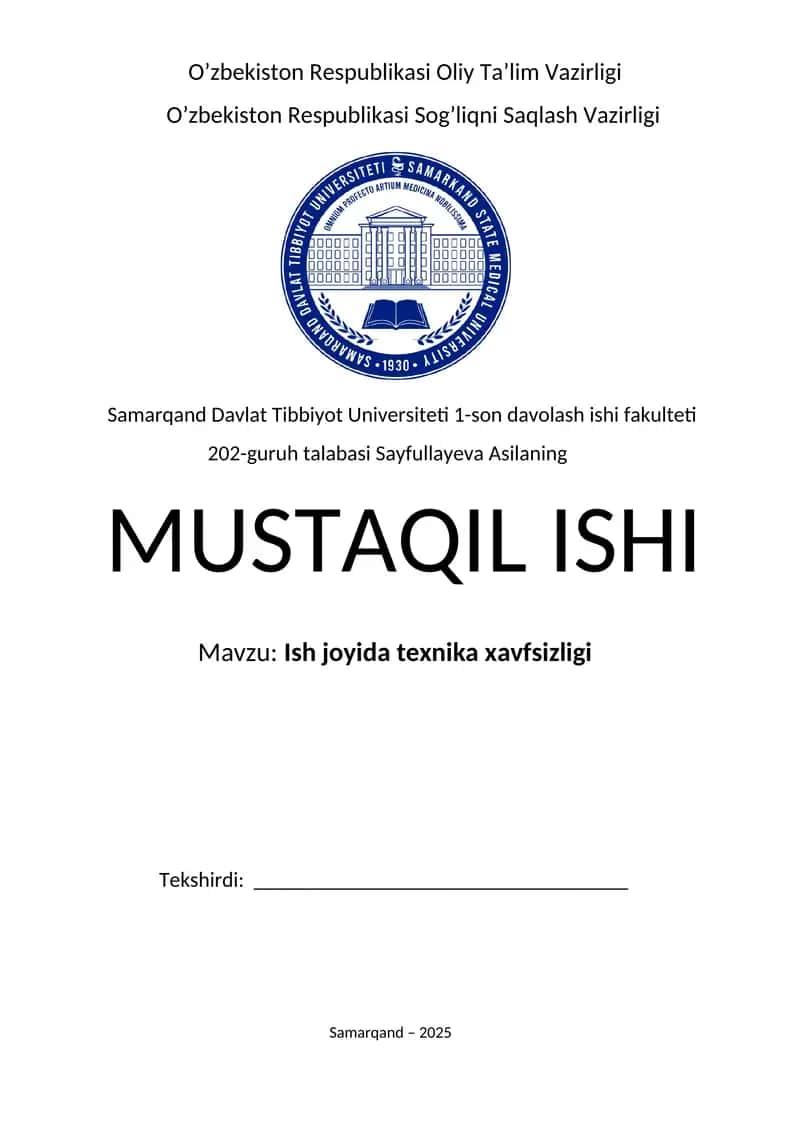 Ish joyida texnika xavfsizligi