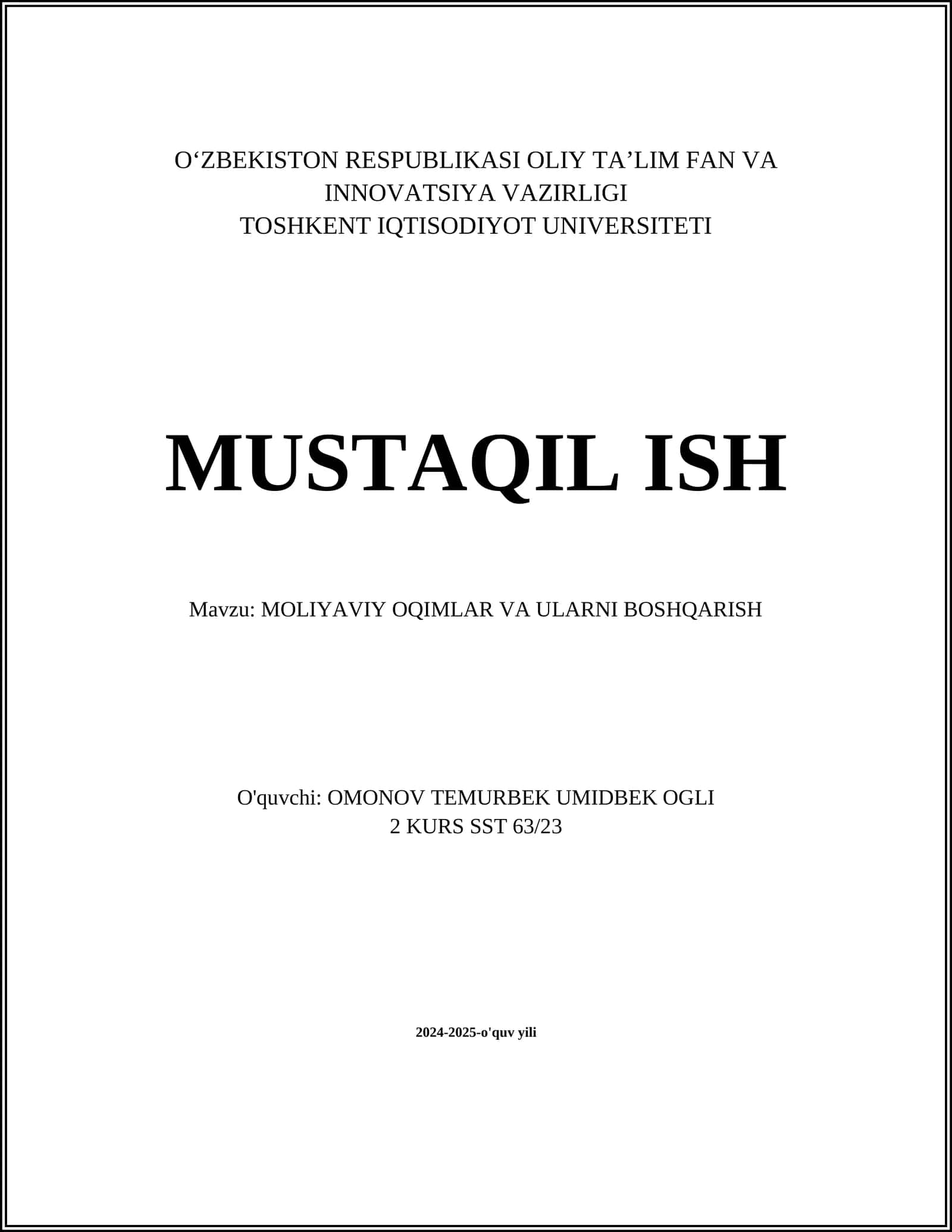 Moliyaviy Oqimlar va Ularni Boshqarish
