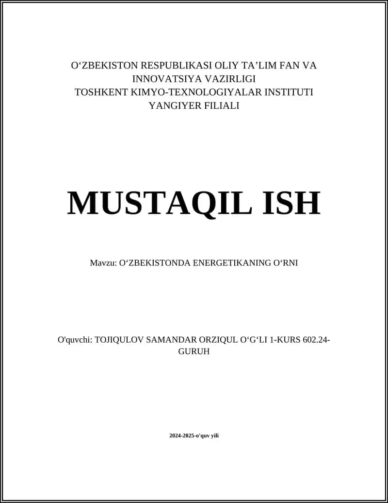 OʻZBEKISTONDA ENERGETIKANING OʻRNI