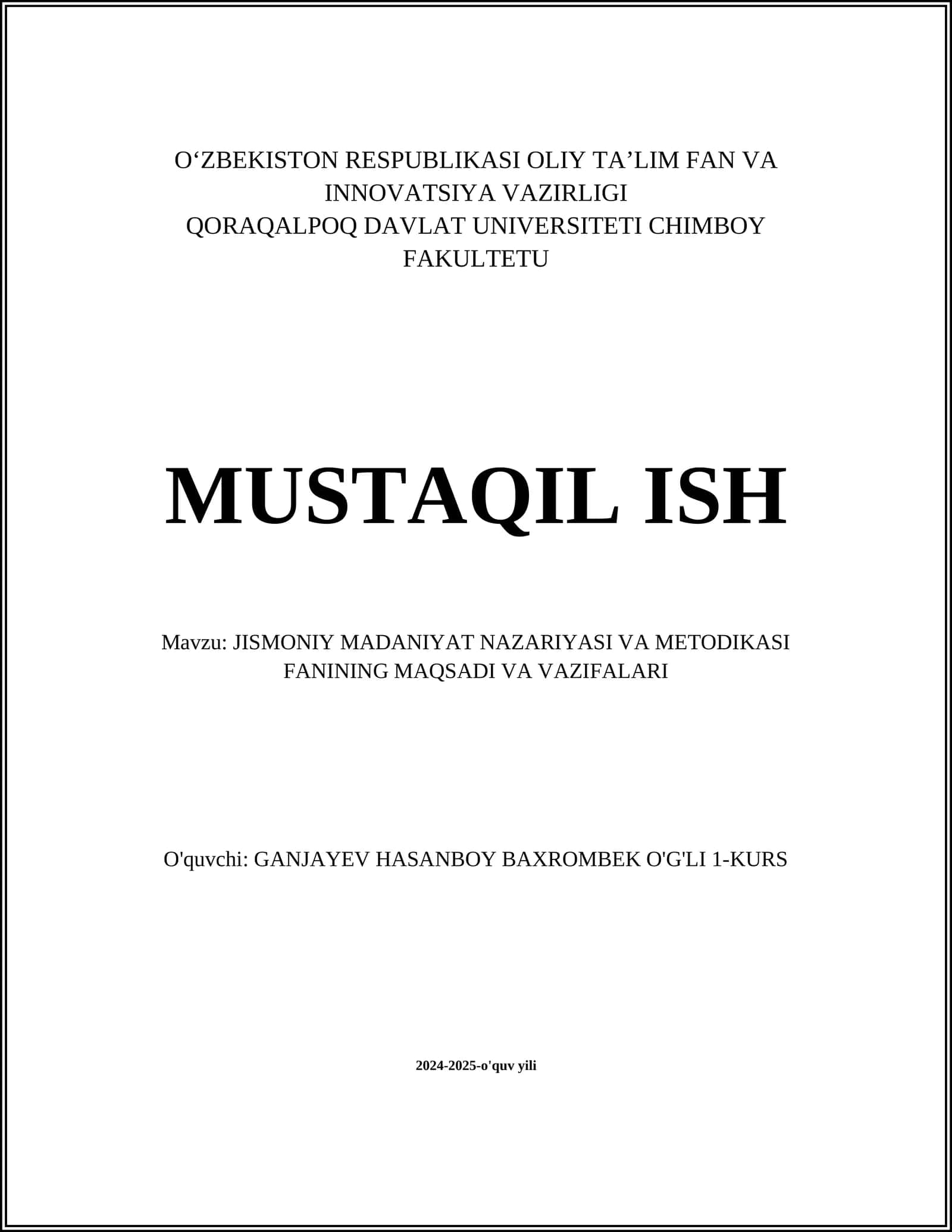 Jismoniy tarbiya nazariyasi va metodikasi