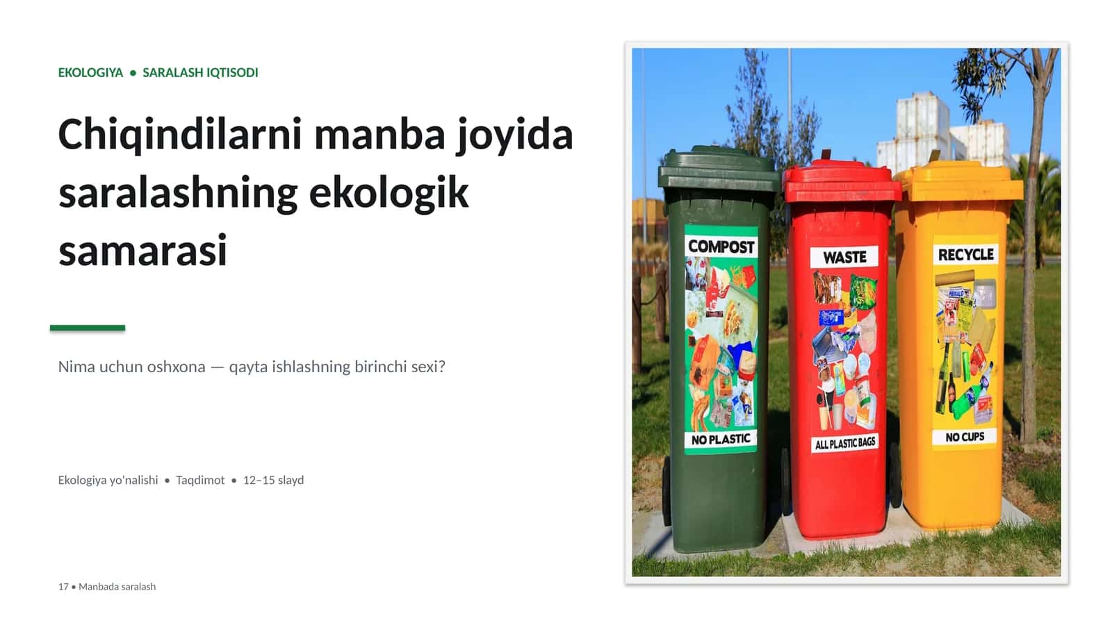 EKOLOGIYA • SARALASH IQTISODI