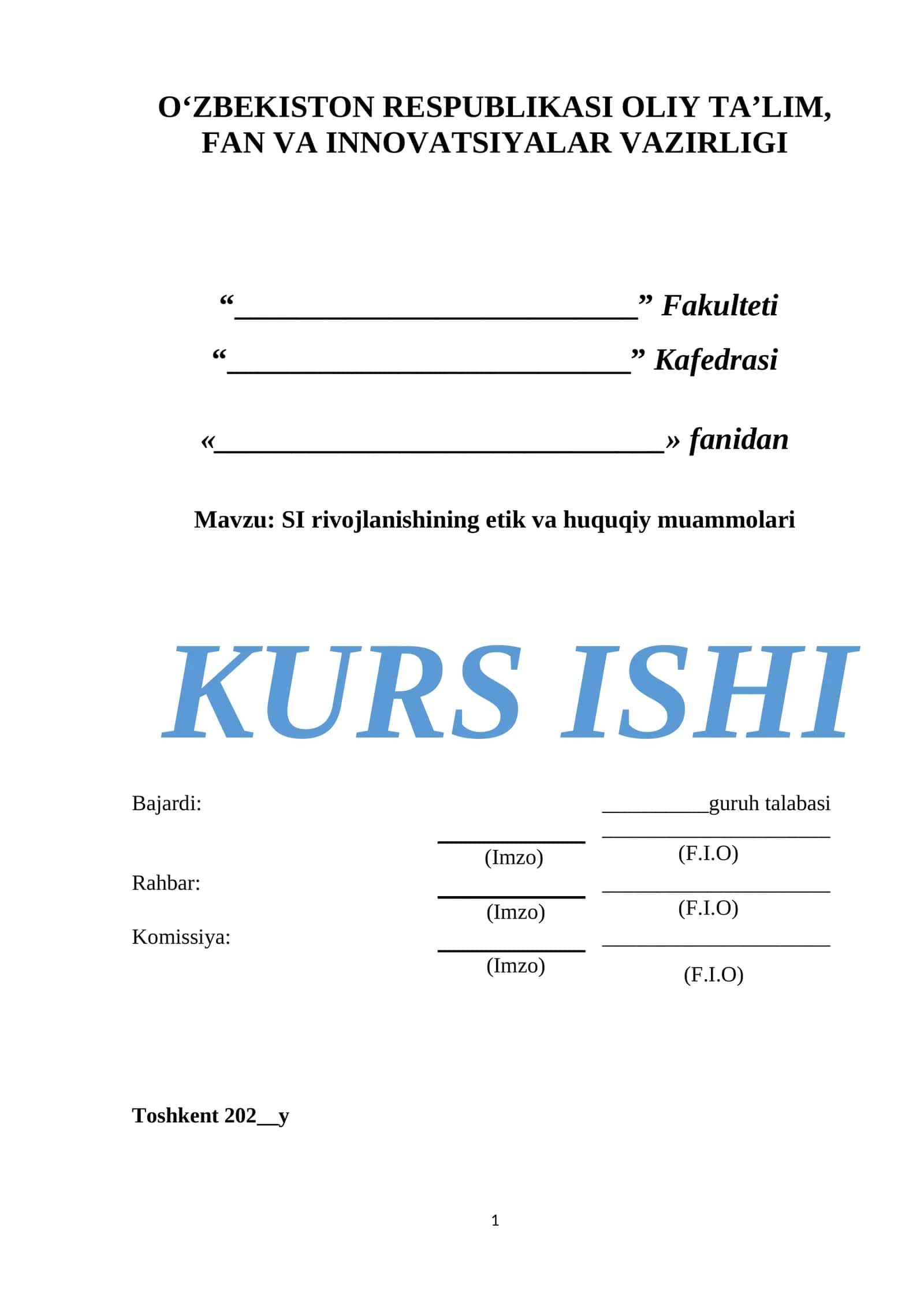 SI rivojlanishining etik va huquqiy muammolari