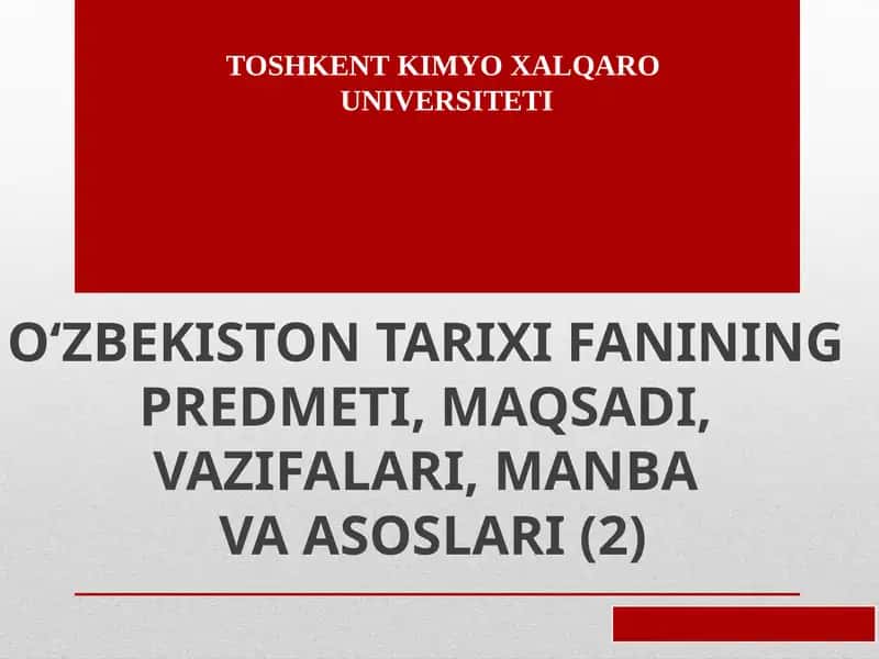 O‘ZBEKISTON TARIXI FANINING