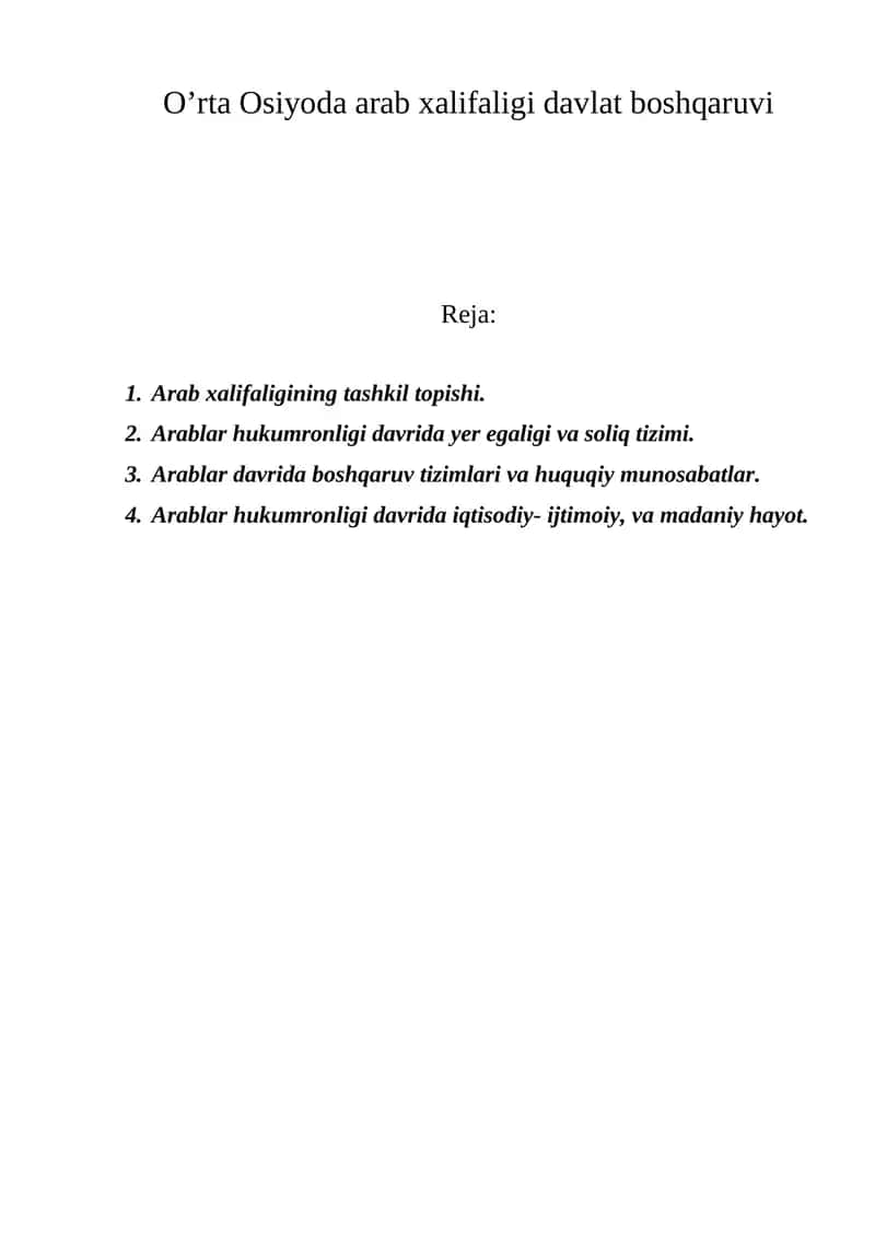 Arab xalifaligi davlat boshqaruvi